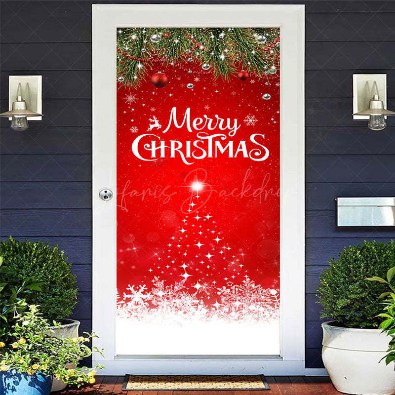 Lofaris Festive Red Snowy Leaves Merry Christmas Door Cover