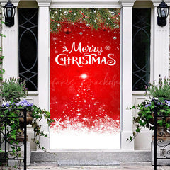 Lofaris Festive Red Snowy Leaves Merry Christmas Door Cover