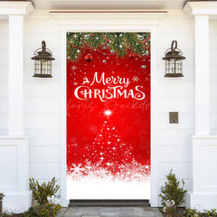 Lofaris Festive Red Snowy Leaves Merry Christmas Door Cover