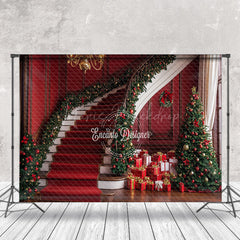 Lofaris Festive Red Stairs Gifts Trees Christmas Backdrop