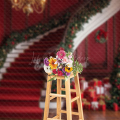 Lofaris Festive Red Stairs Gifts Trees Christmas Backdrop