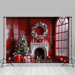 Lofaris Festive Red Window Wreath Christmas Vibe Backdrop