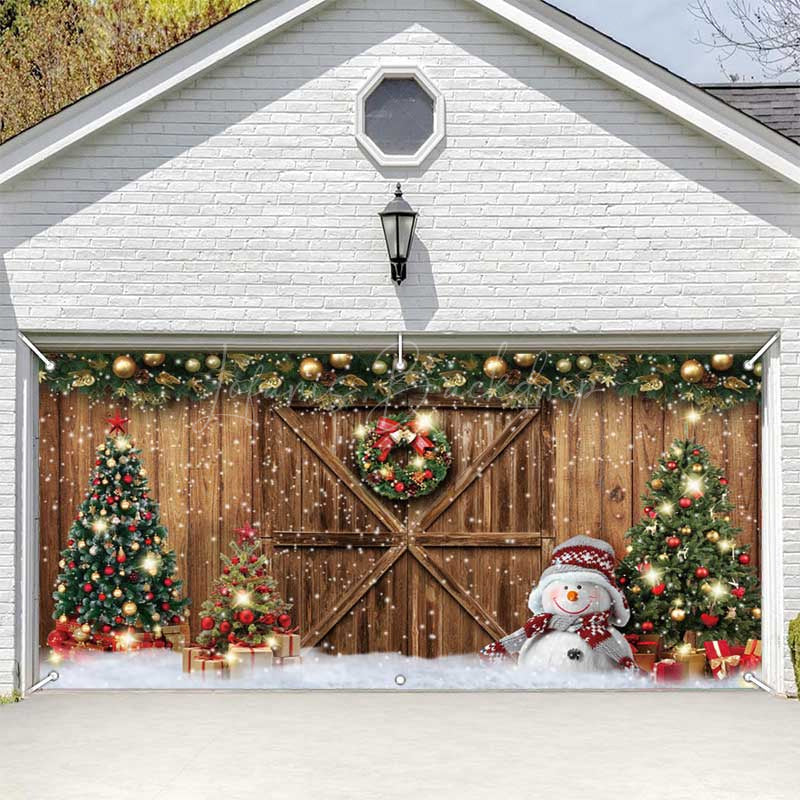 Lofaris Festive Snow Wood Barn Door Xmas Garage Banner