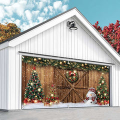 Lofaris Festive Snow Wood Barn Door Xmas Garage Banner