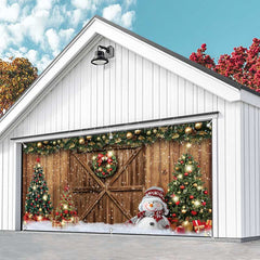 Lofaris Festive Snow Wood Barn Door Xmas Garage Banner