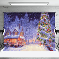 Lofaris Festive Snowy Forest House Light Christmas Backdrop