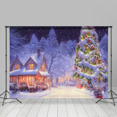 Lofaris Festive Snowy Forest House Light Christmas Backdrop