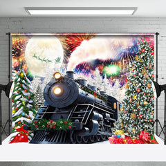 Lofaris Festive Sparkle Train Xmas Trees Christmas Backdrop