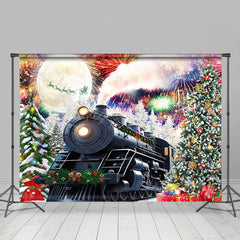 Lofaris Festive Sparkle Train Xmas Trees Christmas Backdrop