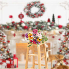 Lofaris Festive White Fireplace Wreath Christmas Backdrop