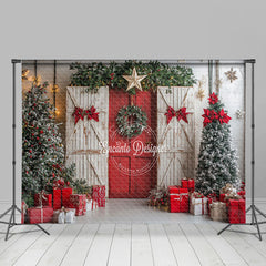 Lofaris Festive White Red Wood Door Christmas Vibe Backdrop