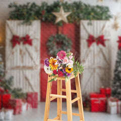 Lofaris Festive White Red Wood Door Christmas Vibe Backdrop