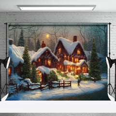 Lofaris Festive Winter Snowy Night Town Christmas Backdrop