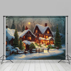 Lofaris Festive Winter Snowy Night Town Christmas Backdrop