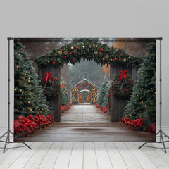 Lofaris Festive Wood Door Pine Trees Path Christmas Backdrop