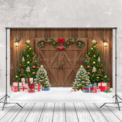 Lofaris Festive Wooden Door Xmas Trees Christmas Backdrop