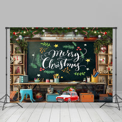 Lofaris Festive Wreath Blackboard Car Merry Christmas Backdrop