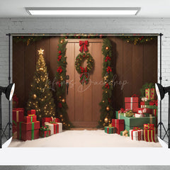 Lofaris Festive Wreath Wood Gift Snow Christmas Backdrop