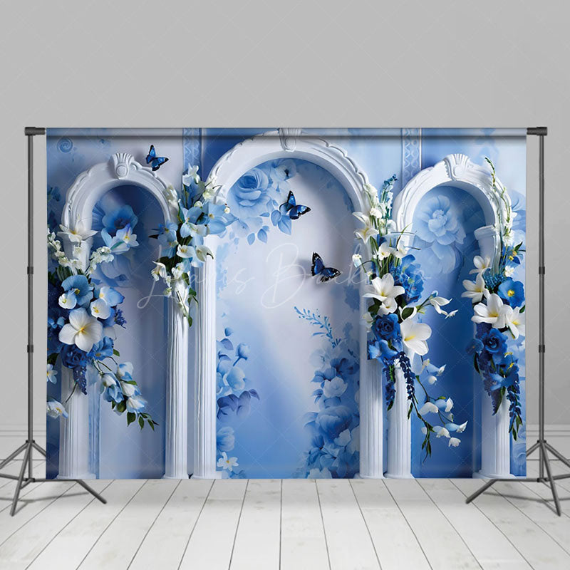 Lofaris Fine Art Blue White Wall Floral Butterfly Backdrop