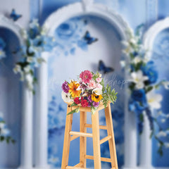 Lofaris Fine Art Blue White Wall Floral Butterfly Backdrop