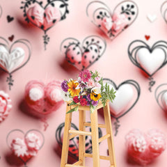 Lofaris Fine Art Floral Pink Heart Valentines Day Backdrop