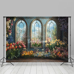 Lofaris Fine Art Window Colorful Floral Room Set Backdrop