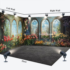 Lofaris Fine Art Window Colorful Floral Room Set Backdrop