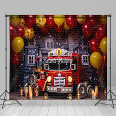 Lofaris Fire Truck Balloons Boy Cake Smash Room Set Backdrop