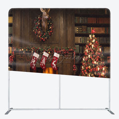 Lofaris Fireplace Bookshelf Christmas Pillow Case Backdrop