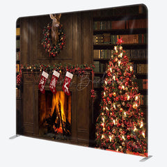 Lofaris Fireplace Bookshelf Christmas Pillow Case Backdrop