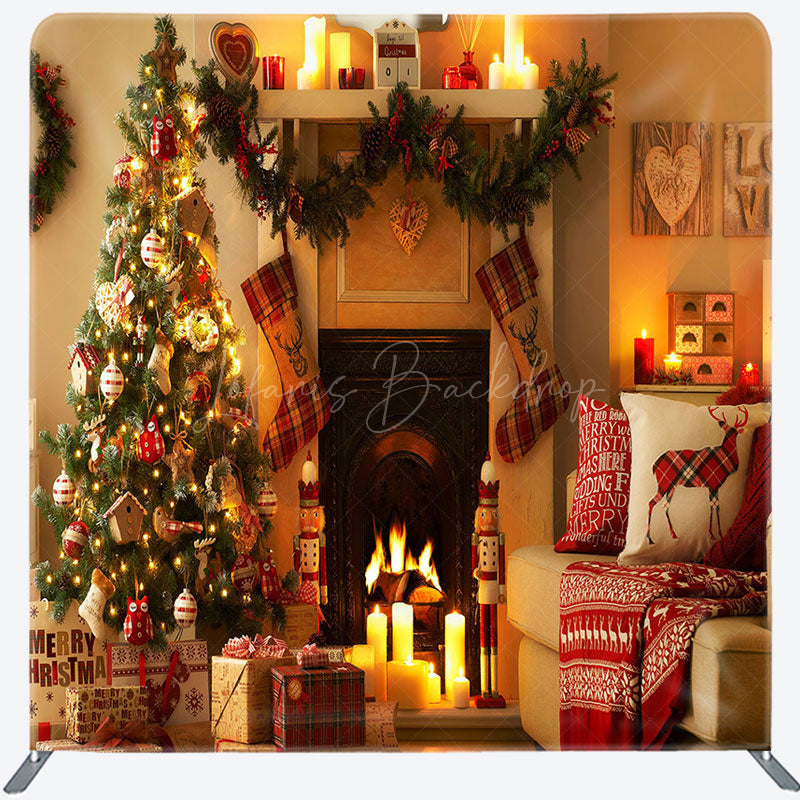 Lofaris Fireplace Candlelght Christmas Pillow Case Backdrop