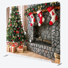 Lofaris Fireplace Christmas Tree Square Pillow Case Backdrop