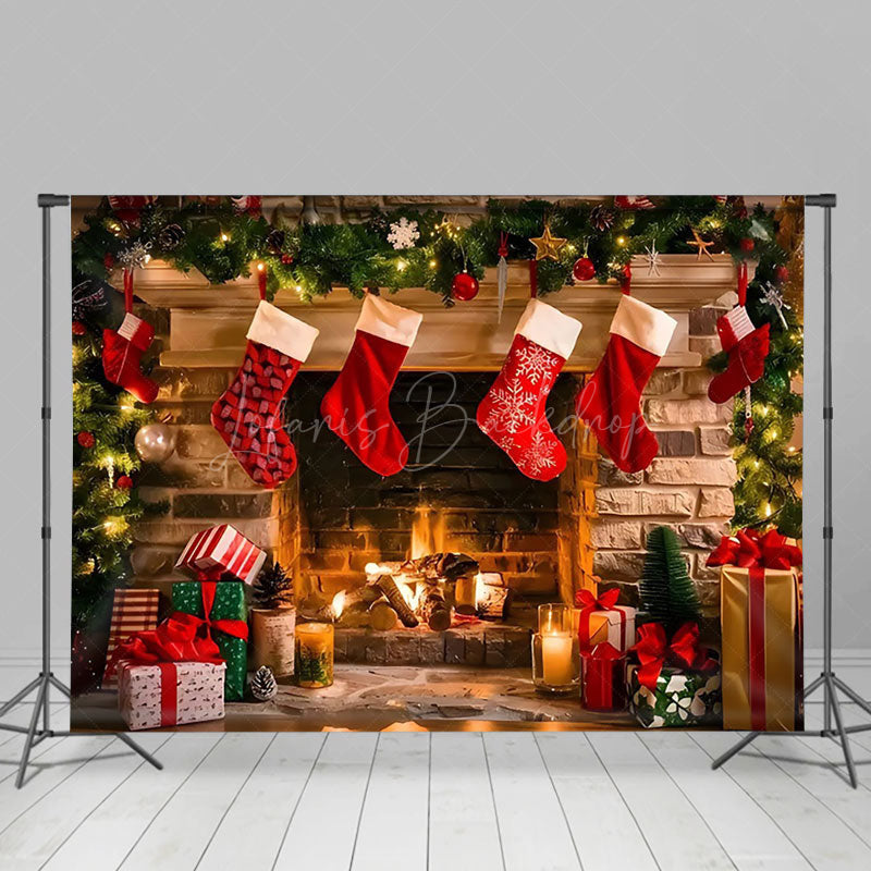 Lofaris Fireplace Socks Ornaments Christmas Photo Backdrop