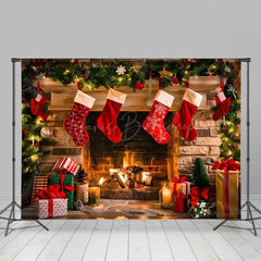 Lofaris Fireplace Socks Ornaments Christmas Photo Backdrop