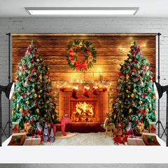 Lofaris Fireplace Wreath Wooden Christmas Tree Backdrop