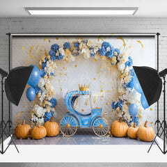 Lofaris Floral Arch Blue Carriage Cake Smash Photo Backdrop