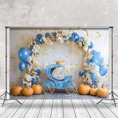 Lofaris Floral Arch Blue Carriage Cake Smash Photo Backdrop