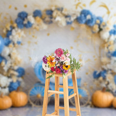 Lofaris Floral Arch Blue Carriage Cake Smash Photo Backdrop