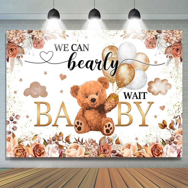 Lofaris Floral Balloon Boho Bearly Wait Baby Shower Backdrop