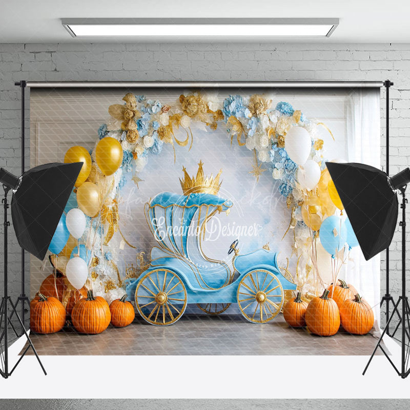 Lofaris Floral Balloons Carriage Pumpkin Cake Smash Backdrop