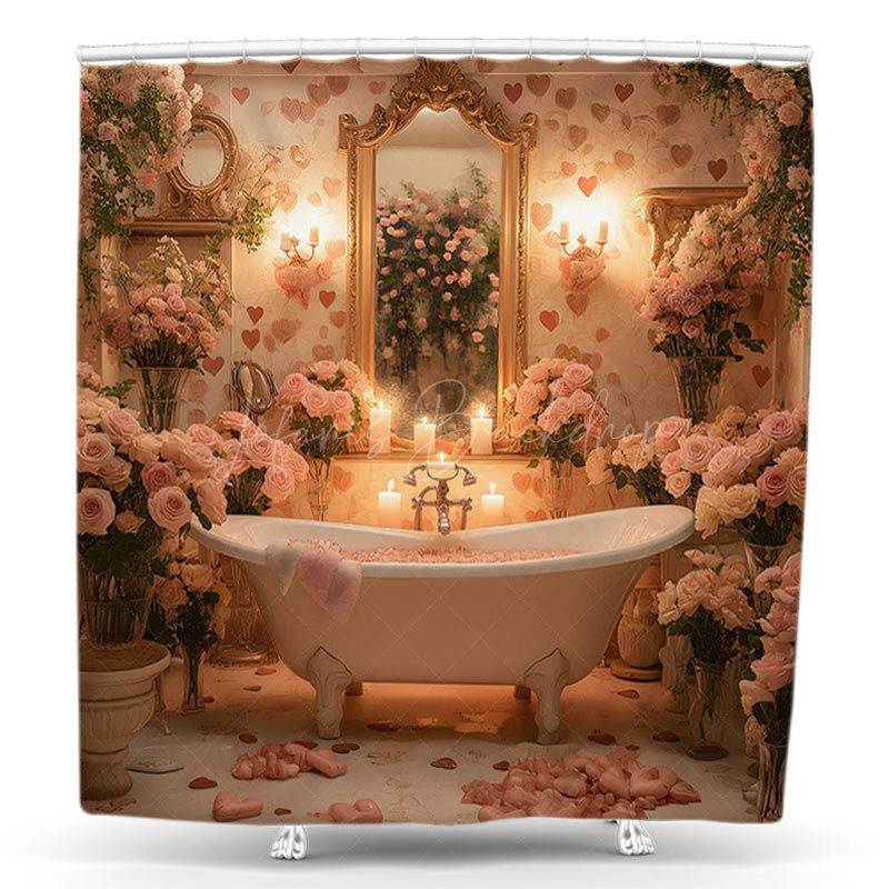 Lofaris Floral Candlelight Tub Valentines Day Shower Curtain