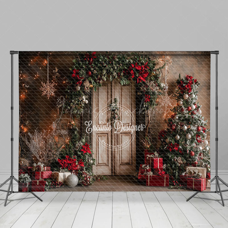 Lofaris Floral Decorated Door Christmas Tree Gift Backdrop