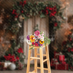 Lofaris Floral Decorated Door Christmas Tree Gift Backdrop