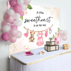 Lofaris Floral Gold Glitter Sweetheart Baby Shower Backdrop