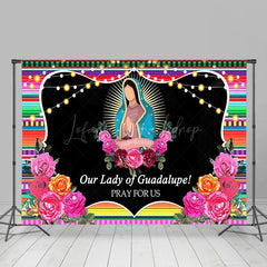 Lofaris Floral Lady Of Guadalupe Happy Feast Day Backdrop