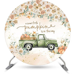 Lofaris Floral Little Pumpkin Green Truck Round Backdrop