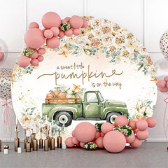 Lofaris Floral Little Pumpkin Green Truck Round Backdrop