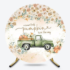 Lofaris Floral Little Pumpkin Green Truck Round Backdrop