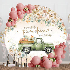 Lofaris Floral Little Pumpkin Green Truck Round Backdrop