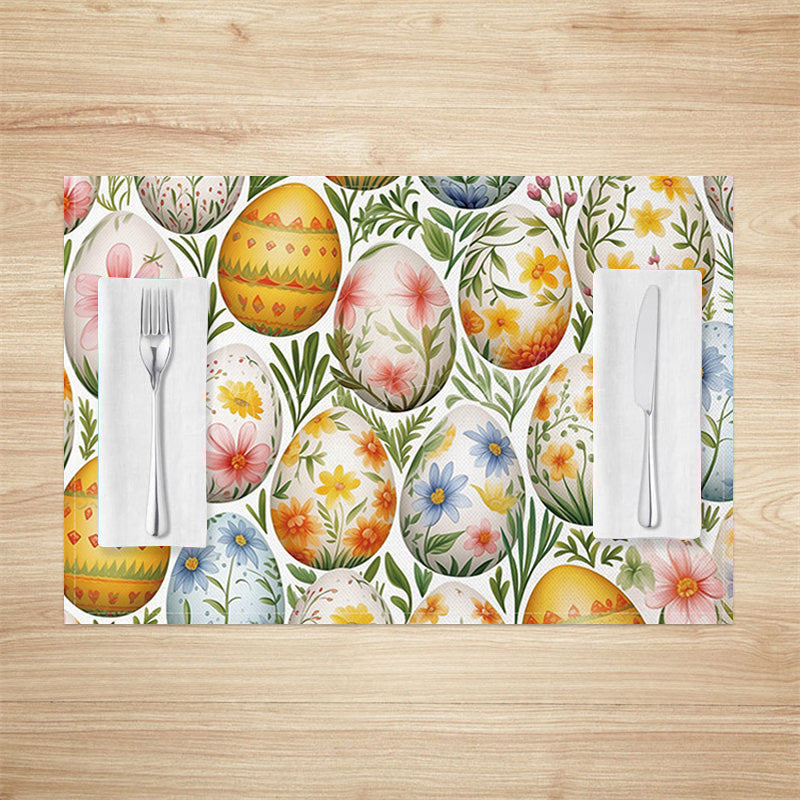 Lofaris Floral Printed Eggs Plant Easter Set Of 4 Placemats